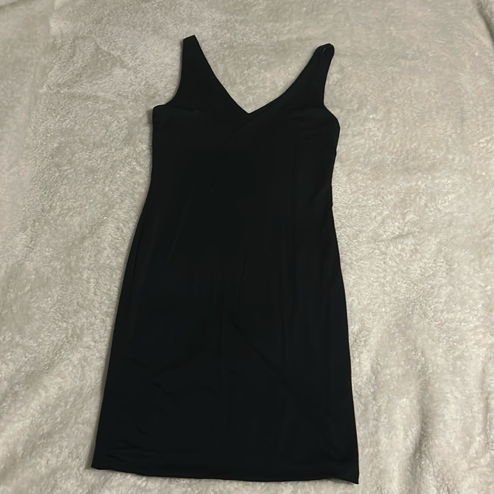 Black silky v-neck dress